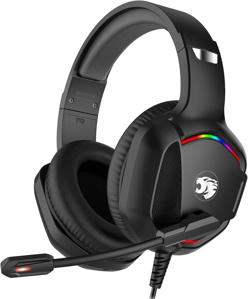 IMYB Gaming Headset with Microphone for Pc, Xbox One Series X/s, Ps4, Ps5, Switch, Stereo Wired Noise Cancelling Over-Ear Headphones with Mic, RGB, for Computer, Laptop, Mac, Nintendo, Gamer (Black) - Image 1